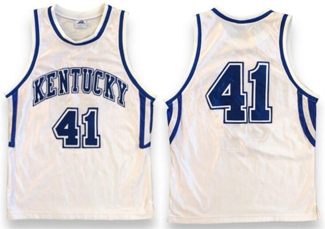 Men's Kentucky Wildcats #41 Mark Pope White Stitched Basketball Jersey